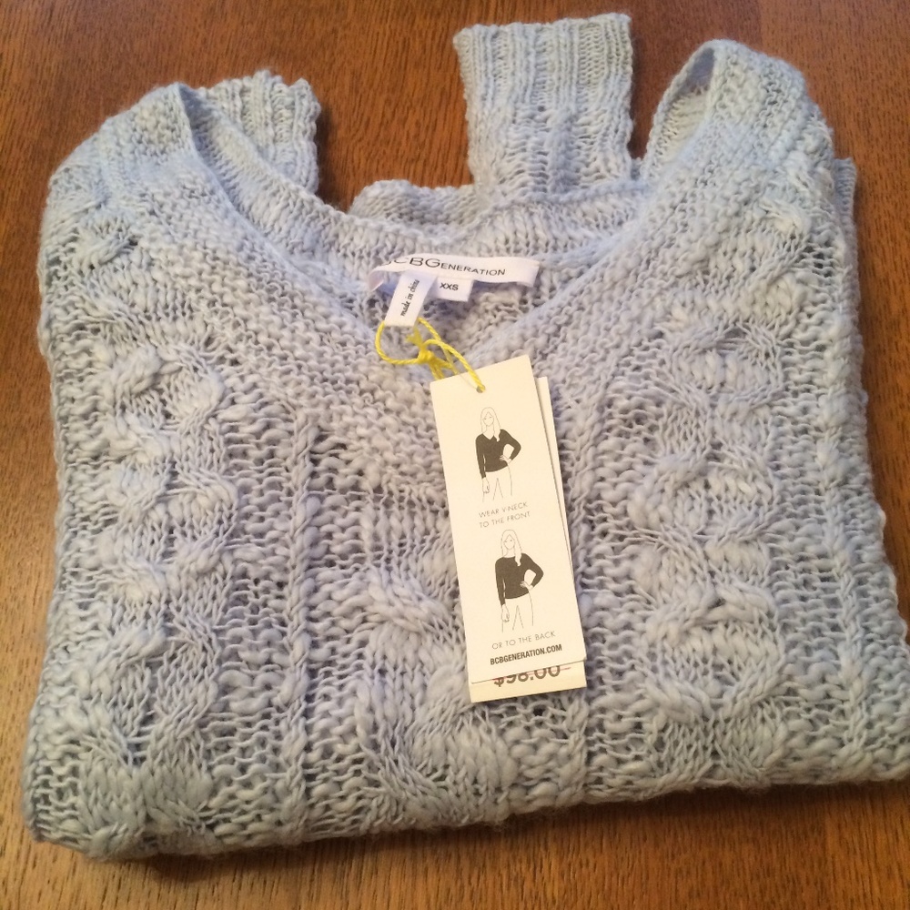 BCBGeneration V-Neck Sweater, XXS, Light Blue, NEW